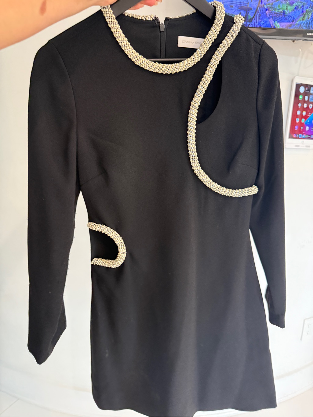 Jonathan Simkhai Black Long-Sleeve Dress With Pearl Embellishment